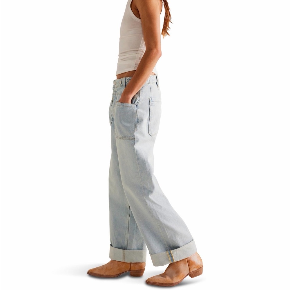 Free People We the Free Palmer Cuffed Jeans Daydream Blue Size 27 - Picture 2 of 8